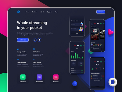 BingeWatch app landing page colorful design landing page landing page mobile app movies movies app netflix ui user experience user interface ux watch web website