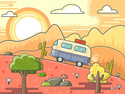 AI line drawing illustration sunset scene at dusk autumn design forest illustration sunset