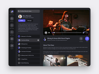 Online Courses Platform Web App app class courses dark desktop interaction music online product design production skillshare ui ux video