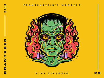 Drawtober: 29 of 31 – Frankenstein's Monster crushtober daily sketch drawlloween drawtober dungeon degenerates frankenstein illustration inktober monster monster drawing club occult procreate sketch
