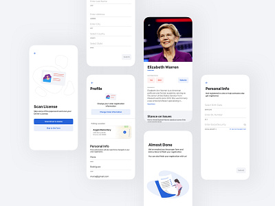 Voting App 2020 blue election elizabeth warren figma interaction design layout mobile app prototype registration ui design ux voter voting