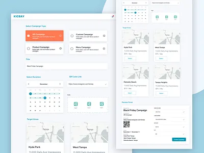 KICBAY | Create a Campaign calendar campaign clean design form forms map marketing payment picture qrcode sketch type ui upload ux web web app web design website