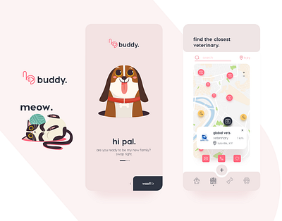 buddy. find your new family member. adoption android animal animation app application cat design dog illustration interaction design interface ios pet pet app shop ui ui design uiux ux