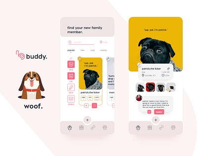 buddy.find your new family member. application UI/UX adoption android animation app application cat creative design dog ios pet adoption shop trendy ui ui design uiux user experience user interface ux veterinary