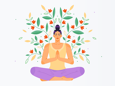 Yoga Time character character design design flat illustration namaste plants ui ui design ui illustration vector web illustration yoga yoga app yoga pose