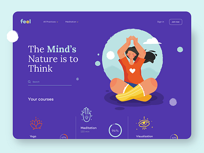 Meditation Courses for Women - Home Page asana clean courses design girl homepage illustration landing meditation relax service website yoga