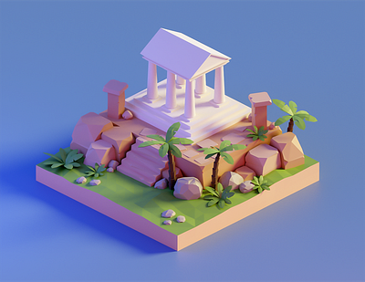 Low poly temple 3d blender diorama greek temple illustraion isometric low poly lowpoly lowpolyart render temple