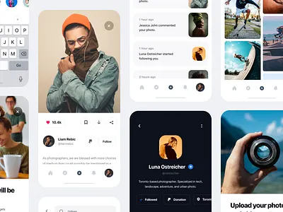 Pexels App Redesign app cards clean free stock footage ios iphone light minimal mobile mobile app concept notifications photographer photography profile redesign search ui ux design user experience design user interface design