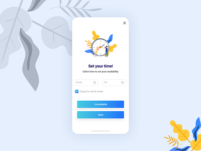 Set Your Availability Popup app clean colors design design app illustration popup popup art popup design set time sketch ui vector