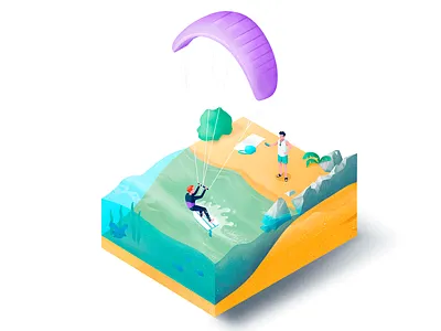 Kiteboarding board illustration isometric isometry sea sport summer surfing texture