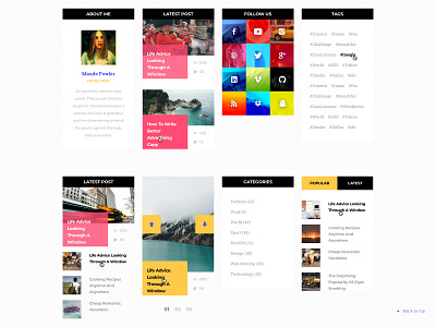 Web widgets blog categories colorful list news post side menu sidebar simple slider social icons tags ui user interface ux web web design website design widget widgets