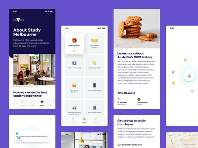 Unlock Melbourne — App accessibility accessible app art direction card ui cards gamify international student melbourne mobile mobile app recipe student ui unlock ux welcome
