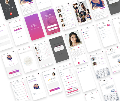 Dating App call custom icons dating app design home screen login screen logo message app messaging profile rating typography ui ux