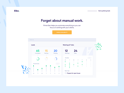 Elite Product Page analytics automation calendar dashboard design elite landingpage lead generation leads luxury meetings product realestate tasks ui design ux design web