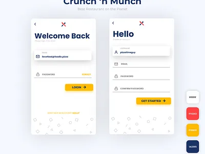 Crunch 'n Munch - Restaurant App Login Screen 4 color app app design color palette design login minimal restaurant signin signup ui