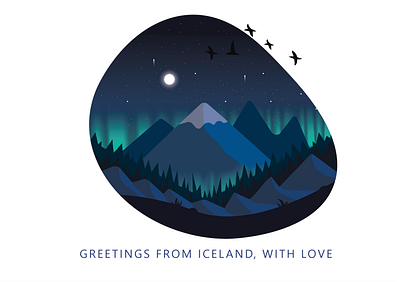 Iceland aurora aurora borealis blue dream green iceland illustration journey landscape moon mountains nature polar light travel winter