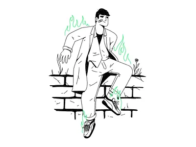 Escape abstract character dots editorial illustration escape fire halftone illustration outfit outline pattern procreate streetwear texture