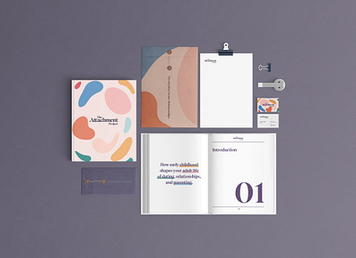 Stationary work for Attachment Project brand branding branding design clean color design experience health healthcare healthy identity design illustraion minimal print therapist therapy type