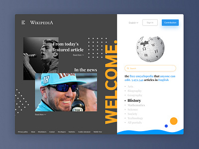 Wikipedia Redesign black branding clean clean design design illustration mockup redesign ui ui design uicool uidesign uidesigns uiux uplabs ux white wikipedia