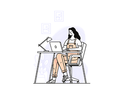 A woman working abstract character desk dots editorial illustration girl illustration laptop outline pattern procreate streetwear texture watercolor work