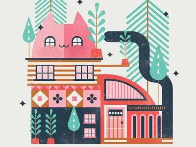 Cat House cat feline house house illustration pattern