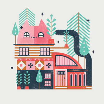 Cat House cat feline house house illustration pattern