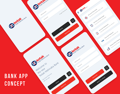 Kotak Bank Concept bank concept bank mobile ui blue kotak kotak bank kotak bank india mahendra minimal bank mobile app red