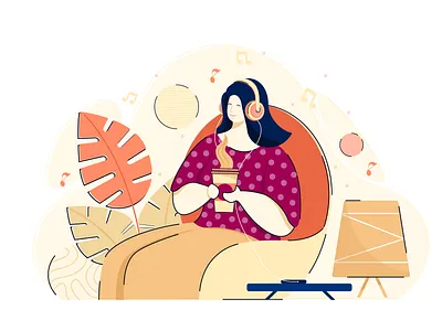 music with coffee character design colors concept design digital flat vector illustration music vector