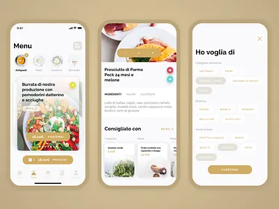 Delivery concept app app cards concept delivery deluxe elegant food gold grocery interface mobile notomia order ui