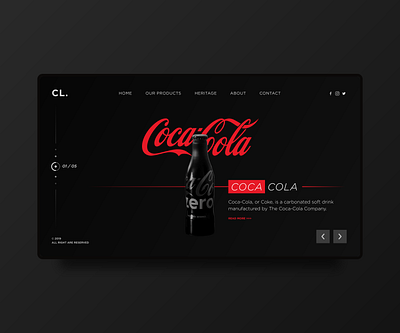 Coca Cola Minimal Concept branding cocacola concept dark theme dark ui design inspiration minimalism minimalist typography ui webdesign