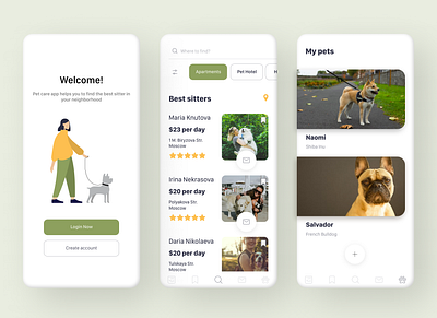 Pet care app animals cat dog figma minimal mobile mobile design pet pet care search app social social app uiux