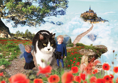 Xamiga cat children composite concept concept art digital 2d digital art enchanted faerie fantasy floating island magic photo editing photo manipulation poppies