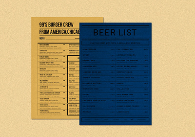 Burger menu & beer list a4 paper designer graphicdesign menu design paper print design restaurant branding typography