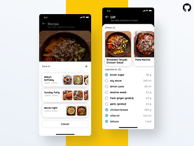 Essen. Modal and checklist. React Native App app application checklist design food interface list view recipe recipe app ui uidesign uiux