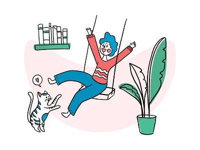 Character design - Tanuzzu Freetime book boy boys cat character design color freetime fun hand drawn illustration love plant relax sketch smile swing