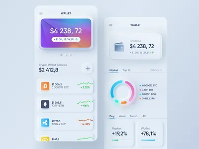 Mobile Crypto Wallet Skeuomorph application bitcoin blockchain blockchain cryptocurrency card credit card slider crypto crypto app crypto wallet figma fintech mobile app money saas skeuomorph app statistic ui