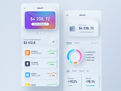 Mobile Crypto Wallet Skeuomorph application bitcoin blockchain blockchain cryptocurrency card credit card slider crypto crypto app crypto wallet figma fintech mobile app money saas skeuomorph app statistic ui