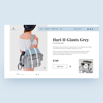 Grafea concept card backpack backpack bags brand card design clean daily ui product page