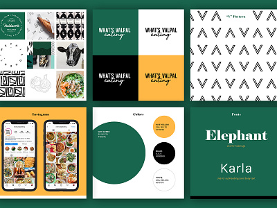 WVE Brand Board brand branding cooking eating food green idenity illustrator instagram letter v pattern style styleguide yellow