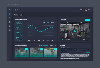 CrossFit Dashboard - Dark UI app design courses crossfit dark mode dark theme dark ui dashboard exercices interface ui workout