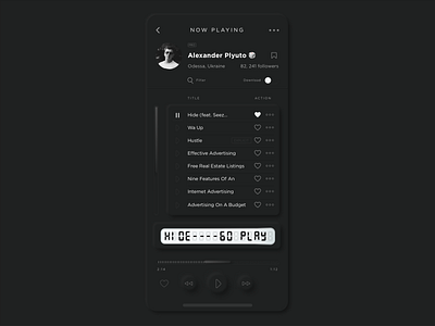 Skeuomorph Mobile player | NEW "Thanks" app application dark dark app dark ui minimal mobile monochrome play player sketch skeuomorph