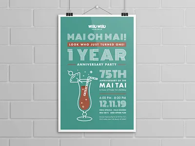 Wiki Wiki Sandbar Anniversary Poster cocktail event event branding event poster mai tai poster poster art poster design print print design resteraunt wiki wiki