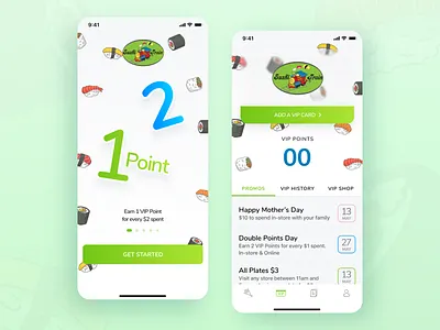 Sushi Train 🍣 app cards food green icon illustration ios mobile mobile ui sushi ui ux