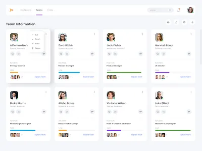 Team Management CRM Dashboard Design clean crm dashboard dashboard design dashboard ui design flat functional inspiration product design profiles software tasks teams vector web design website