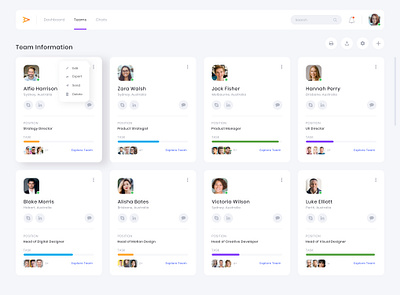 Team Management CRM Dashboard Design clean crm dashboard dashboard design dashboard ui design flat functional inspiration product design profiles software tasks teams vector web design website