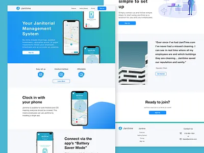 Re-design for Janitime app blue clean color design illustration ios landing page marketing page minimal mobile typography ui