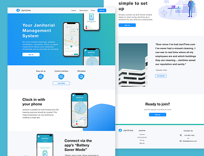 Re-design for Janitime app blue clean color design illustration ios landing page marketing page minimal mobile typography ui