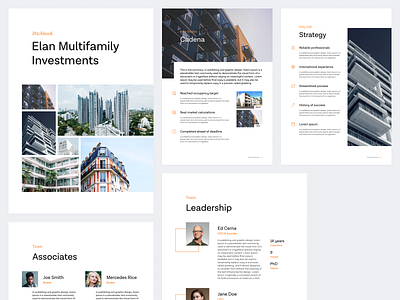 Pitchbook • Elan Multifamily Investments bio bold case study clean deck doc document layout list masonry modern mosaic print sans serif simple team