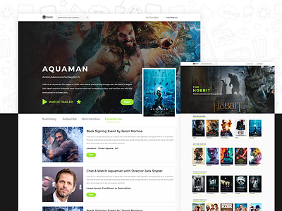 MOVIES & MERCHANDISE -UI DESIGN application design aquaman dc design hero interface design landing page marvel movies trailer uxdesign web webpanel website