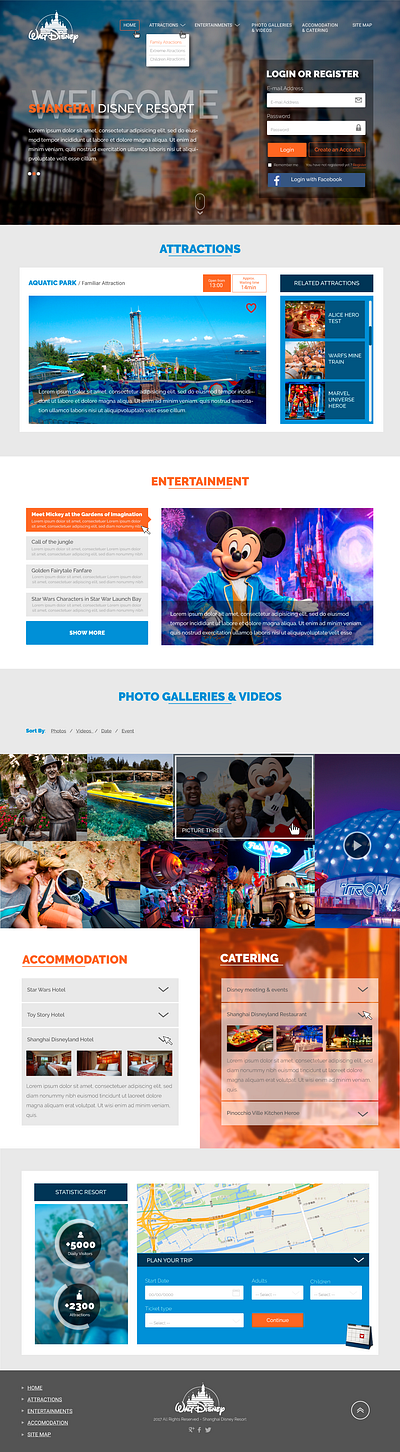 Shanghai Disney World - Landing Proposal design flat illustrator landingpage minimal proposal redesign template ui ux walt disney web webdesign webdesigner website